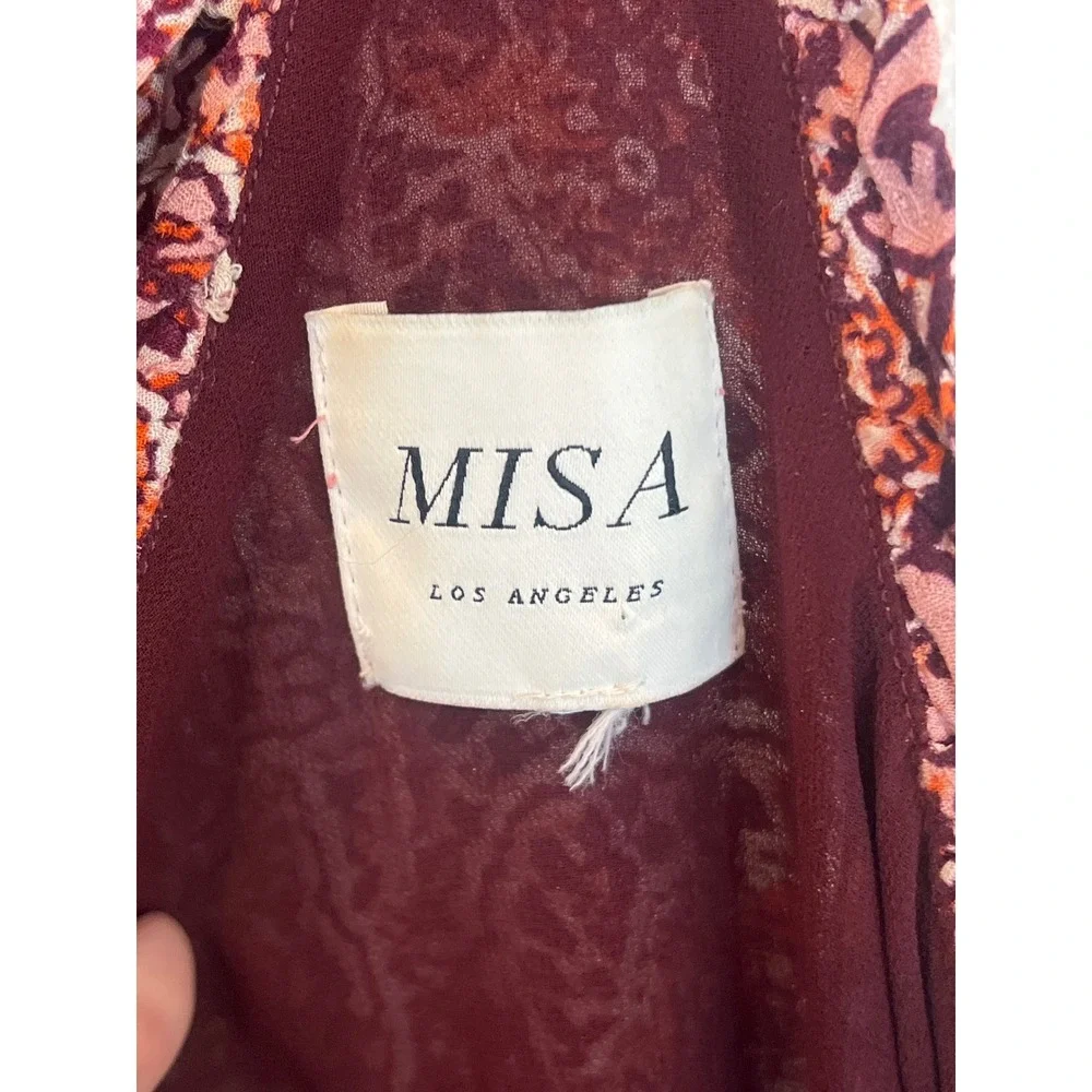 MISA Los Angeles Boho Paisley Maxi Dress Burgundy Orange Tassel Spaghetti Strap - Picture 5 of 7